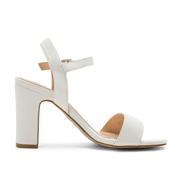 Open Toe Ankle Strap Chunky Heel Sandals - WHITE PU - 1
